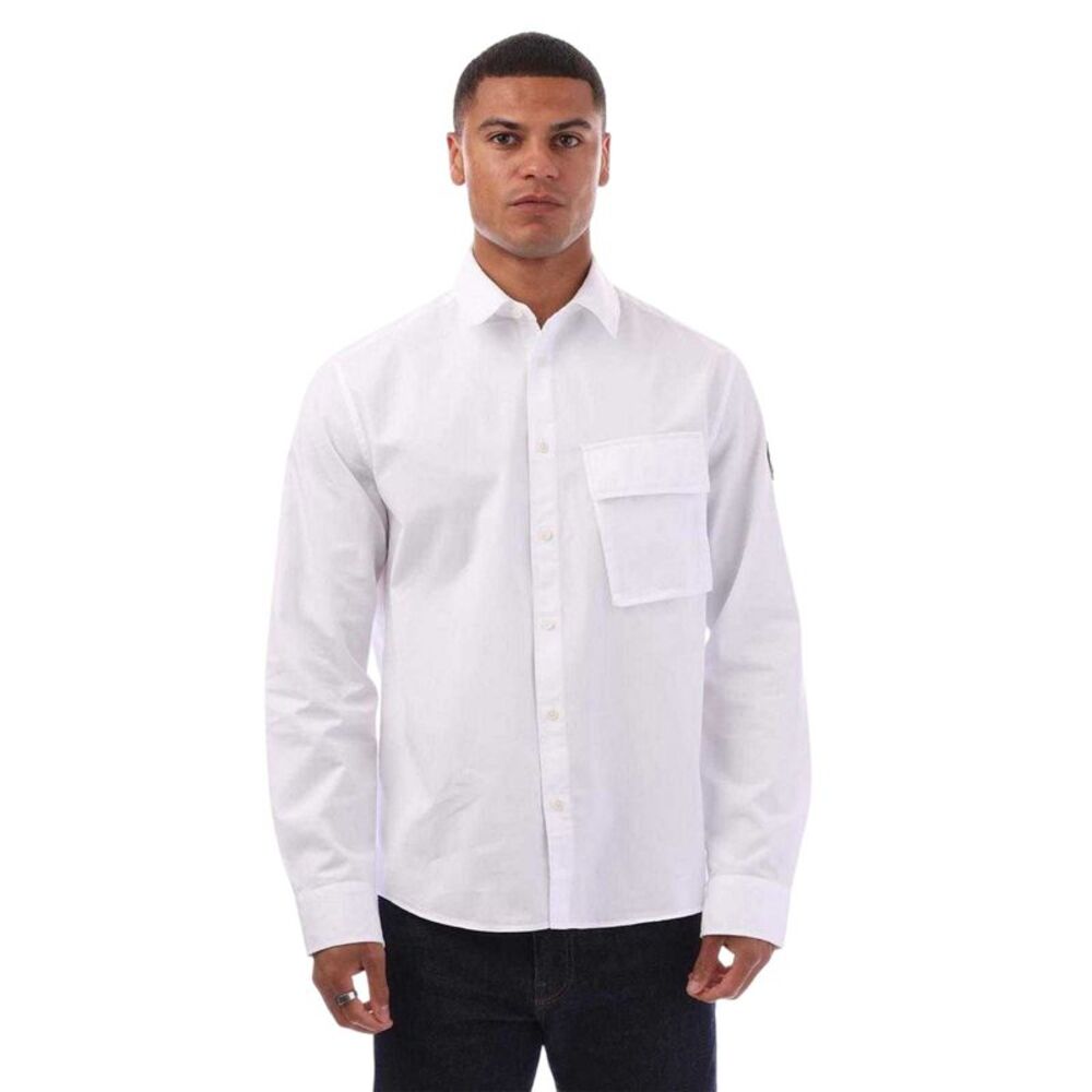 Belstaff Mens Scale Garment Dyed Long-Sleeved Shirt / White